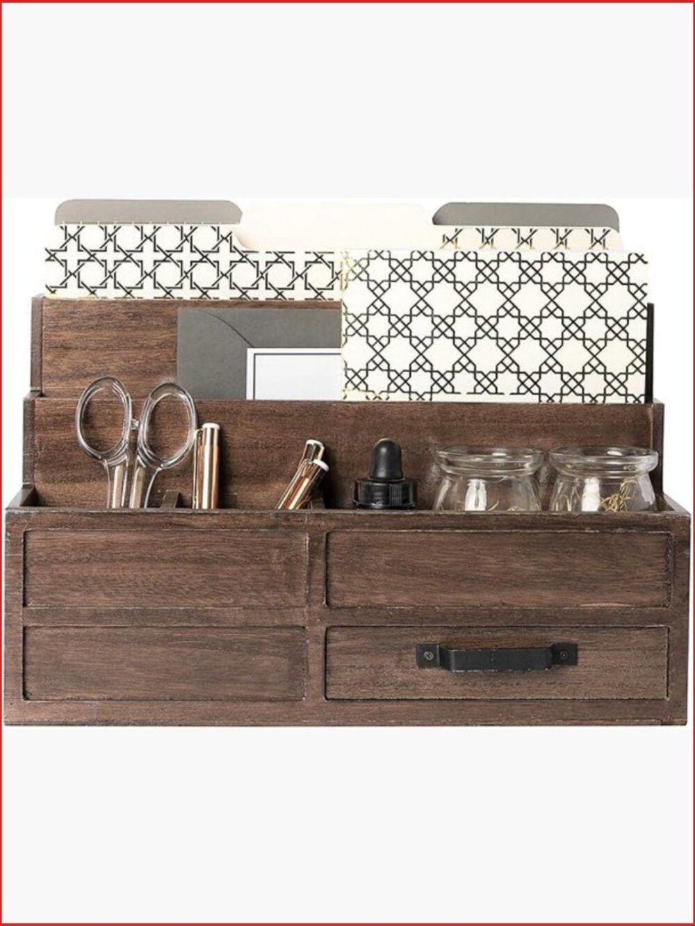 Wooden Mail Organizer with Drawer and Pen Holder Desktop Storage - Picture 1 of 6